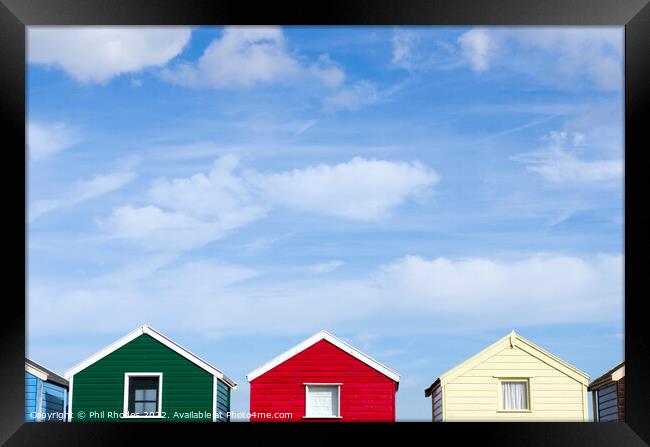 Colourful Beach Huts Framed Print by Phil Rhodes