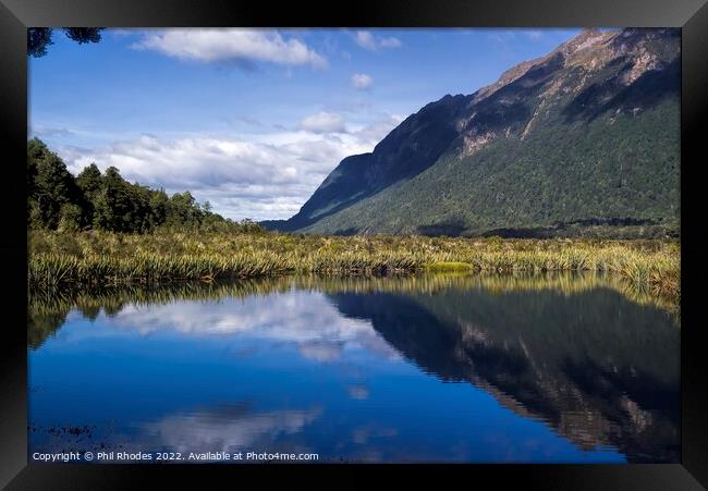 Mirror Lakes, New Zealand Framed Print by Phil Rhodes