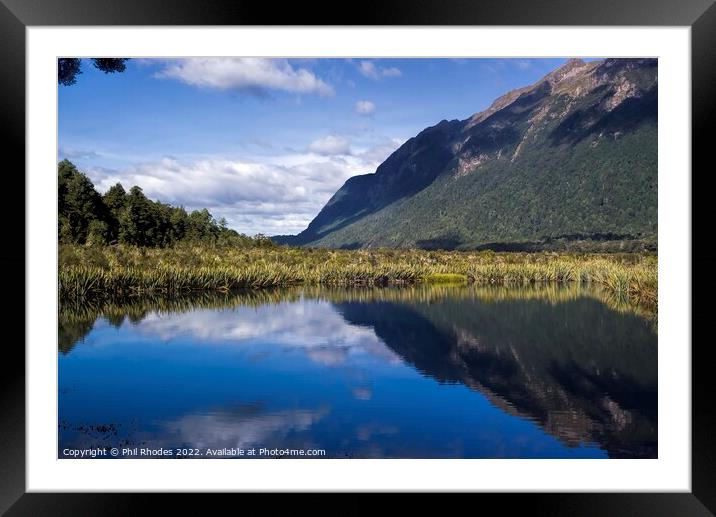 Mirror Lakes, New Zealand Framed Mounted Print by Phil Rhodes