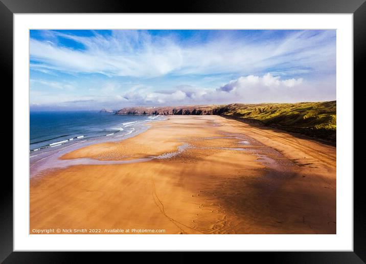 Penhale Sands (Perranporth) Looking towards Ligger Point Framed Mounted Print by Nick Smith