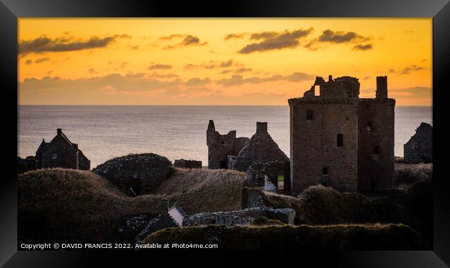 Majestic Sunrise over the Ancient Dunnottar Castle Framed Print by DAVID FRANCIS