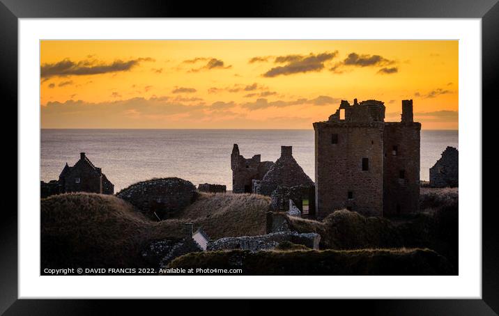 Majestic Sunrise over the Ancient Dunnottar Castle Framed Mounted Print by DAVID FRANCIS