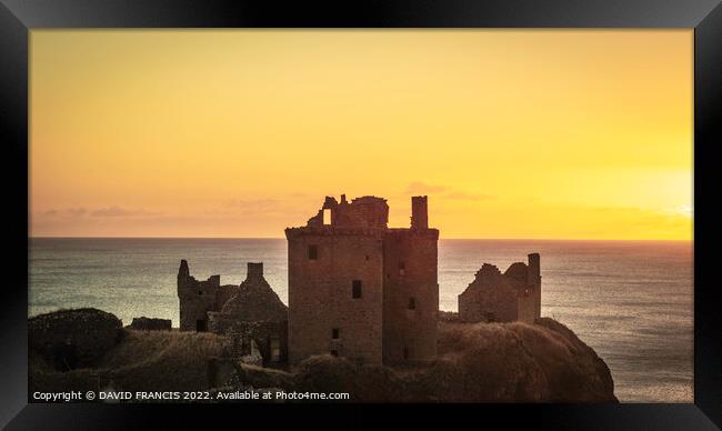 Dunnottar Castle Sunrise An Ancient Fortress Illum Framed Print by DAVID FRANCIS
