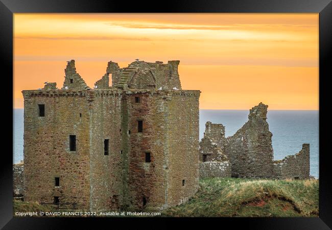 Dramatic Sunrise at Ancient Dunnottar Castle Framed Print by DAVID FRANCIS