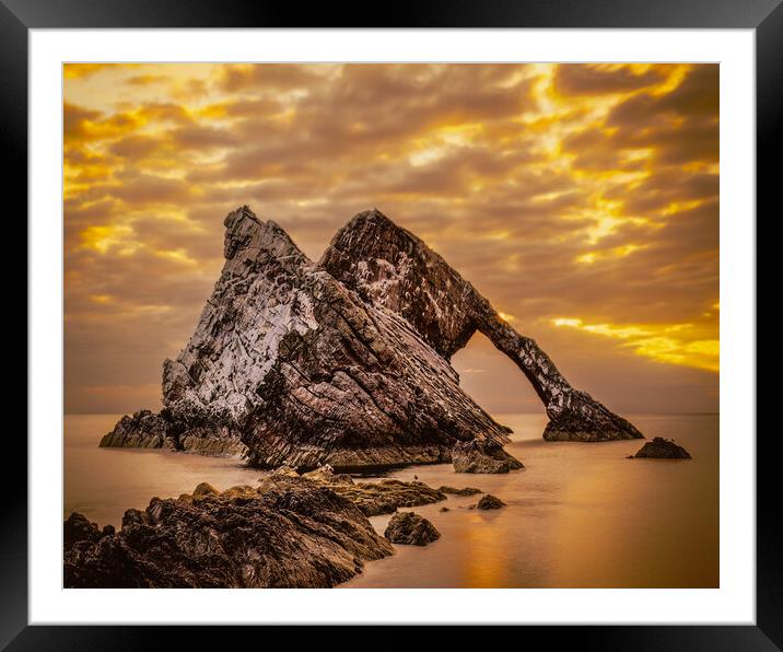 Sunrise at Bow Fiddle Rock in Scotland Framed Mounted Print by DAVID FRANCIS