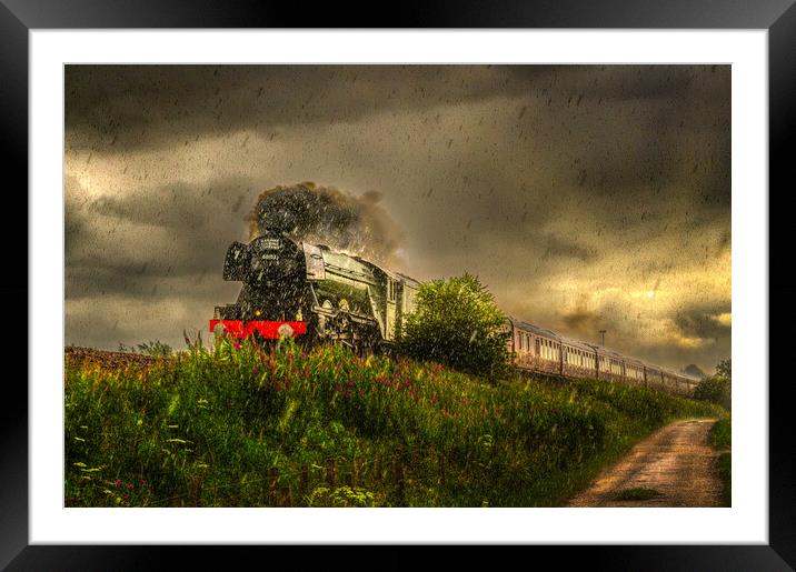Flying Scotsman Steams on Through Torrential Rain Framed Mounted Print by DAVID FRANCIS