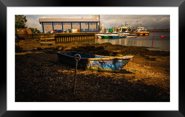 Small Boat in Montrose Harbour Shadows Framed Mounted Print by DAVID FRANCIS