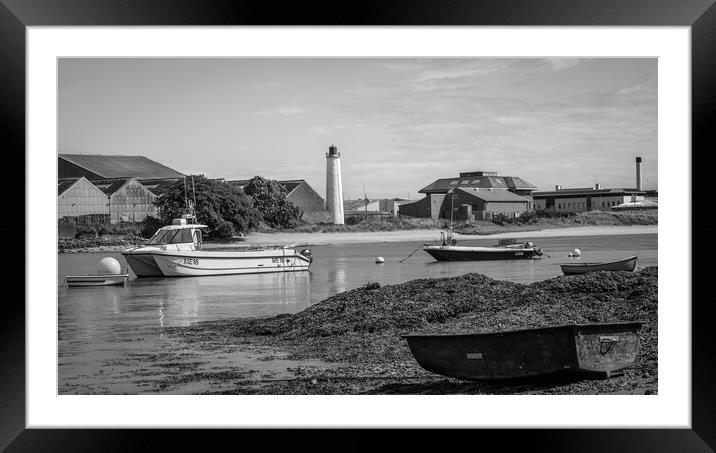 Beacon in Montrose Harbour Scotland Monochrome Framed Mounted Print by DAVID FRANCIS