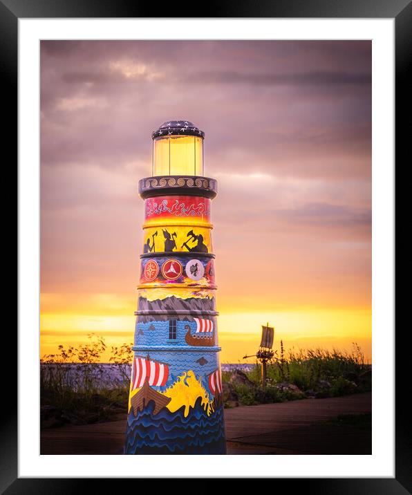 Painted Lighthouse at Stonehaven Scotland Framed Mounted Print by DAVID FRANCIS
