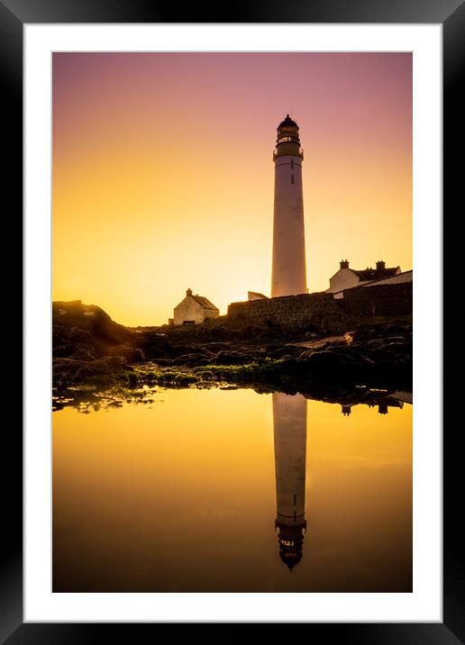 Golden Sunrise at Scurdie Ness Lighthouse Framed Mounted Print by DAVID FRANCIS