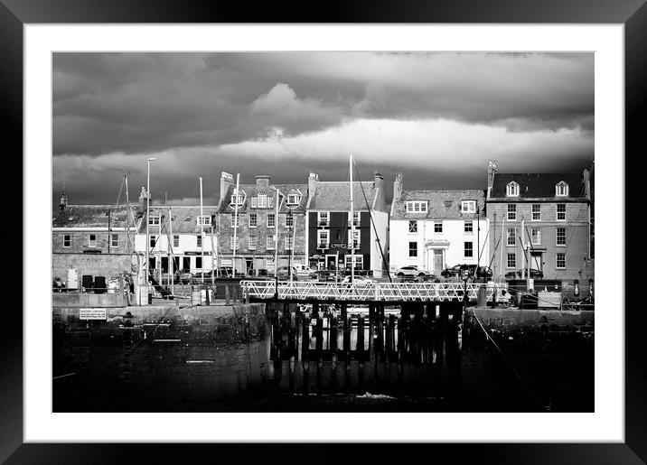 Colourful Houses at Arbroath Harbour Mono Framed Mounted Print by DAVID FRANCIS