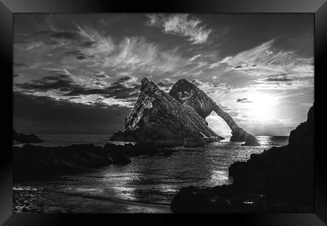 Sunrise at Bow Fiddle Rock in Black and White  Framed Print by DAVID FRANCIS