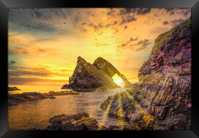 Dramatic Sunrise at Bow Fiddle Rock Framed Print by DAVID FRANCIS