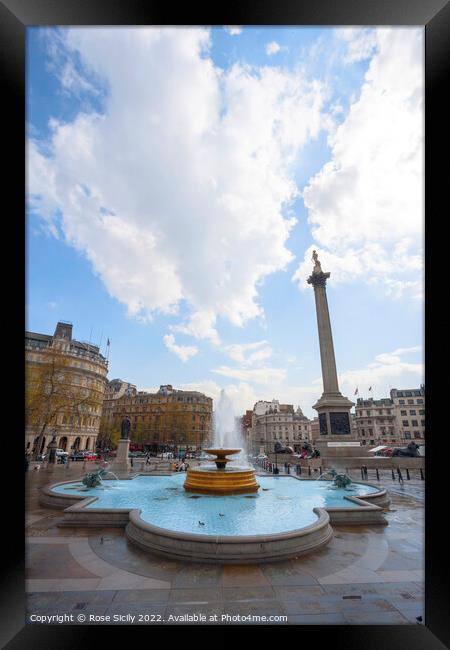 Trafalgar Square showing Nelson's Column and fountains, in Charing Cross, London Framed Print by Rose Sicily