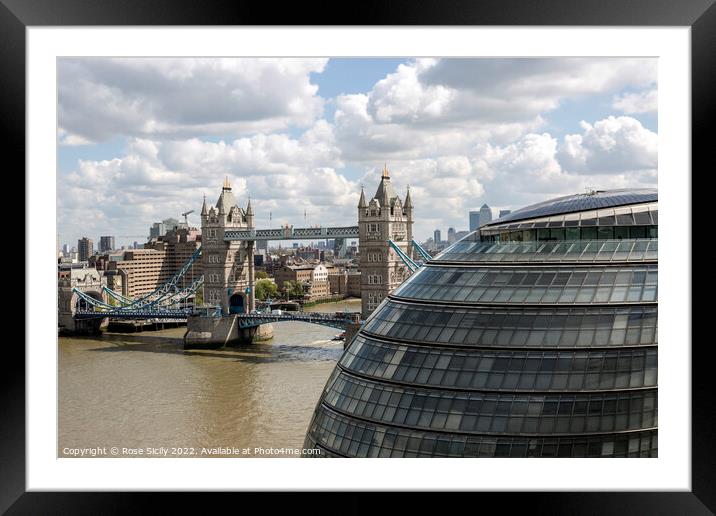 View of London City Hall, The River Thames and Tower Bridge from the South bank. Framed Mounted Print by Rose Sicily