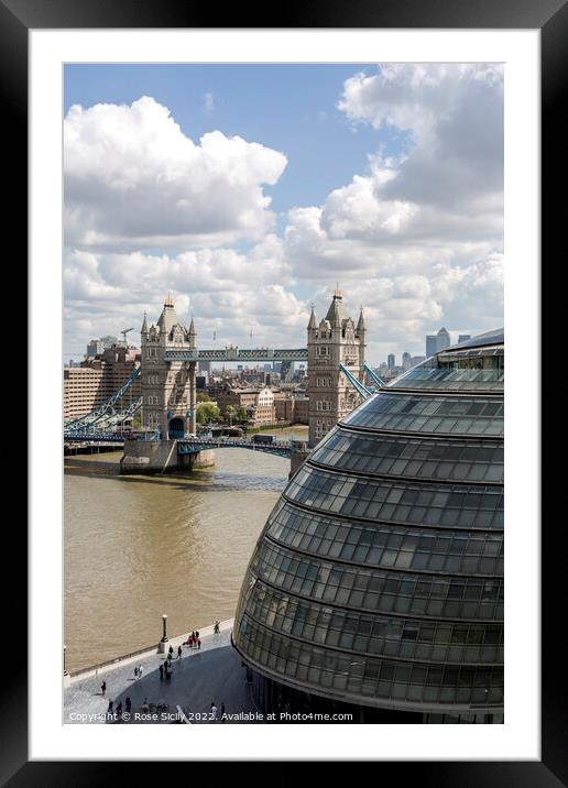 View of London City Hall, The River Thames and Tower Bridge from the South bank. Framed Mounted Print by Rose Sicily