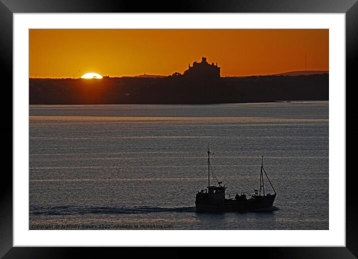 Sunrise over St.Michaels Mount Cornwall as a fishi Framed Mounted Print by Anthony miners