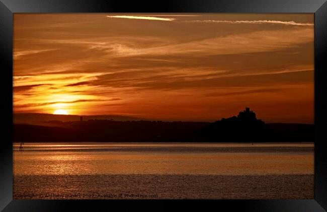 Sunrise over Marazion and St.Michaels Mount Cornwa Framed Print by Anthony miners