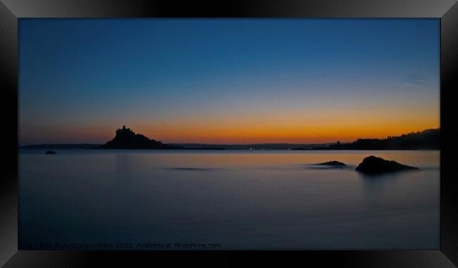 Beautiful Sun set over St.Michaels Mount Cornwall .  Framed Print by Anthony miners