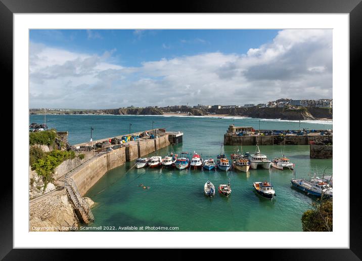 The quaint picturesque Newquay harbour in Cornwall Framed Mounted Print by Gordon Scammell