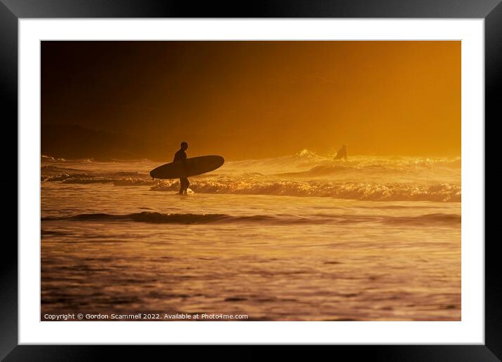 A sundowner surfing session at Fistral in Newquay, Framed Mounted Print by Gordon Scammell