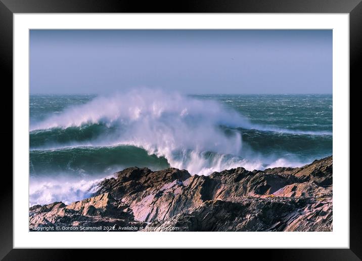 Waves breaking on the Cribbar Reef at Towan head i Framed Mounted Print by Gordon Scammell