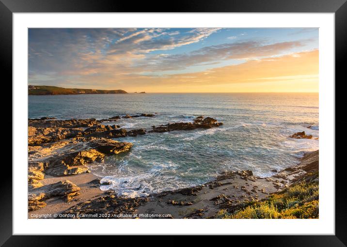 A spectacular sunset over Fistral Bay in Cornwall. Framed Mounted Print by Gordon Scammell