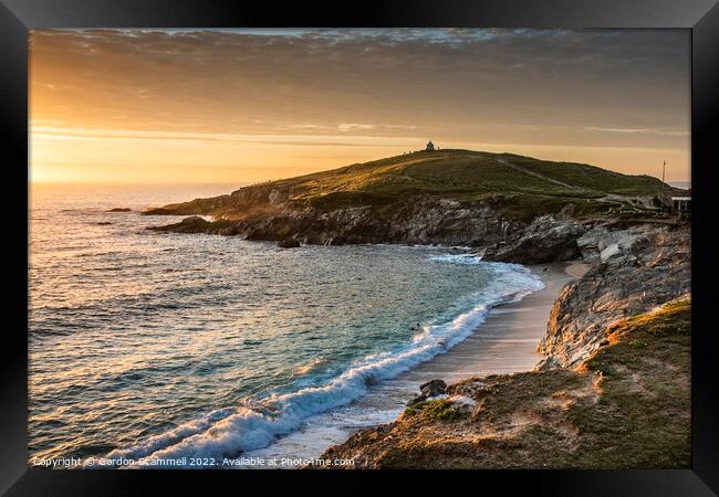 Golden sunset over Towan Head in Newquay, Cornwall Framed Print by Gordon Scammell