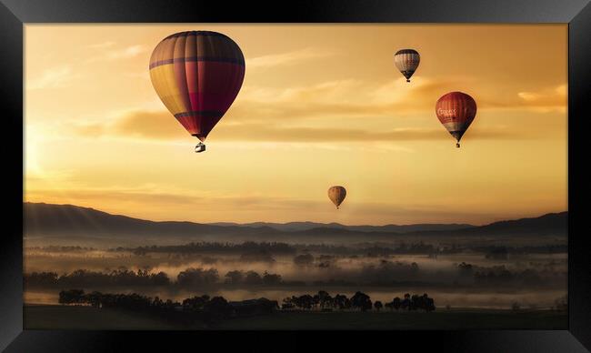 Hot Air Baloons during a beautiful Sunset Framed Print by Elizabeth Hudson