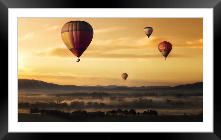 Hot Air Baloons during a beautiful Sunset Framed Mounted Print by Elizabeth Hudson
