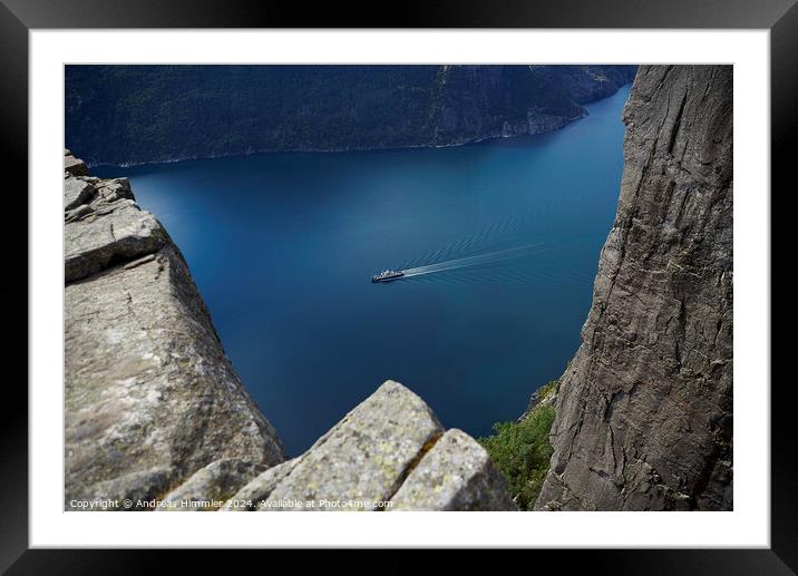 View From Preikestolen to the Ferry in the Lysefjord Framed Mounted Print by Andreas Himmler