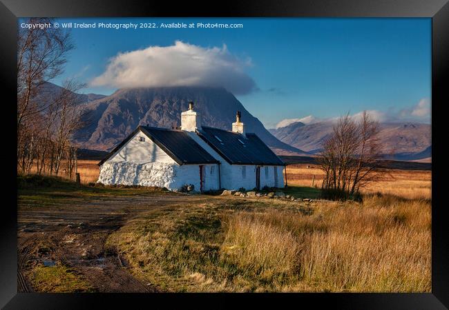 Blackrock Cottage in Glencoe with Buachaille Etive Mor in the background. Framed Print by Will Ireland Photography