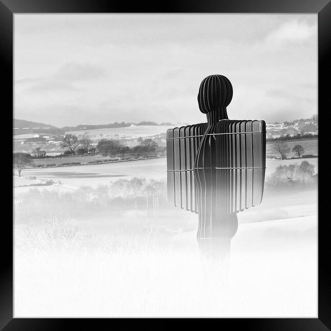 Angel of the North - Out of the Mist Mono Version Framed Print by Will Ireland Photography