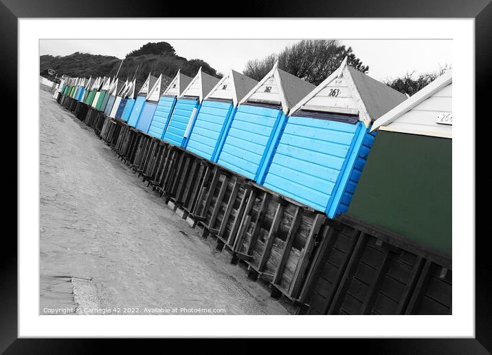 Vibrant Beach Huts, Bournemouth Framed Mounted Print by Carnegie 42