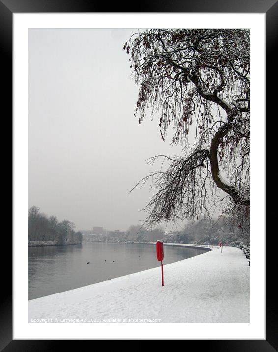 Kingston's Snow-Kissed Thames Landscape Framed Mounted Print by Carnegie 42