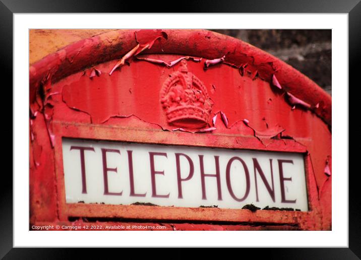 Rustic, Classic British Telephone Box Framed Mounted Print by Carnegie 42
