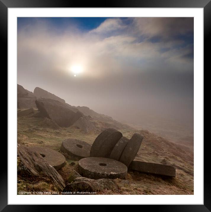 Misty morning sunrise on Stanage Edge Peak District Derbyshire UK Framed Mounted Print by Craig Yates