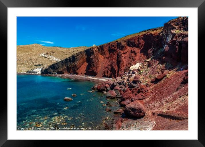 Red Beach Santorini Greece. Framed Mounted Print by Craig Yates