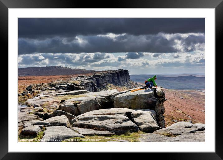 Stanage Edge Rock Climber Framed Mounted Print by Craig Yates