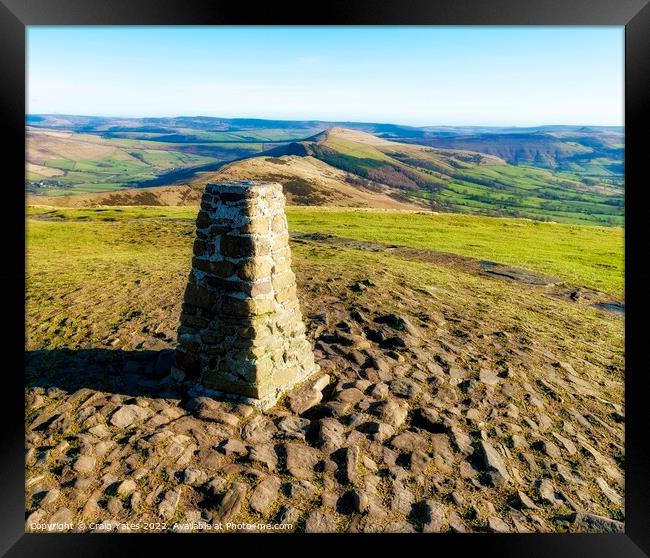 Mam Tor Trig Point Peak District.  Framed Print by Craig Yates