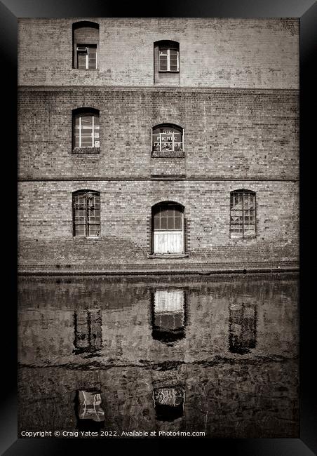 Canal Building Reflection Sepia Framed Print by Craig Yates