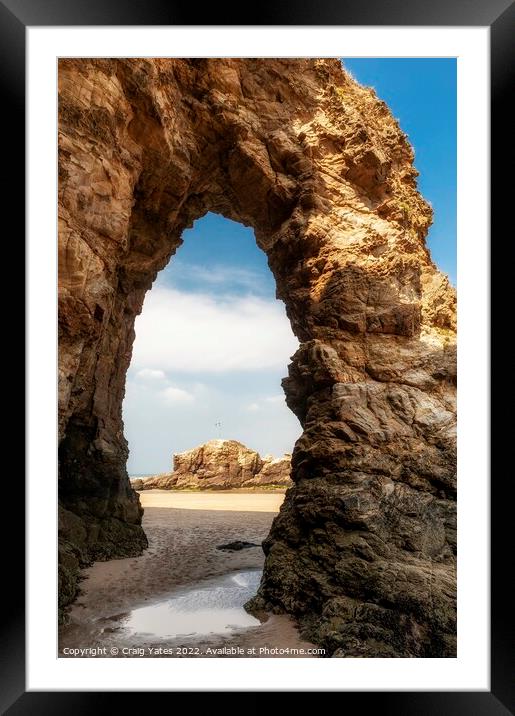 Perranporth Beach Rock Arch Cornwall. Framed Mounted Print by Craig Yates