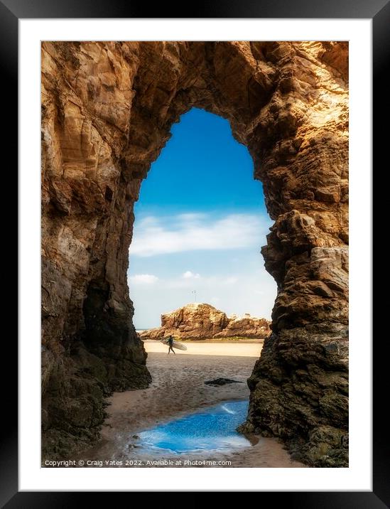 Surfer Through The Arch Framed Mounted Print by Craig Yates