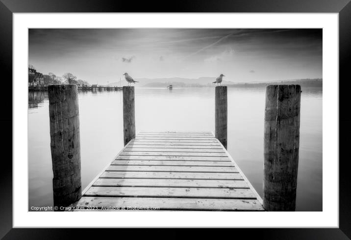 Ambleside Boat Jetty Black and White Framed Mounted Print by Craig Yates