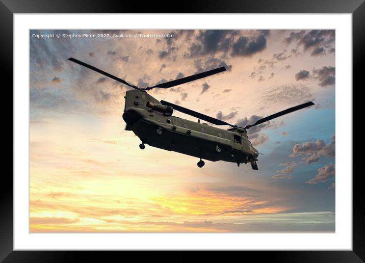 Chinook Flypast with Sky replaced  Framed Mounted Print by Stephen Pimm