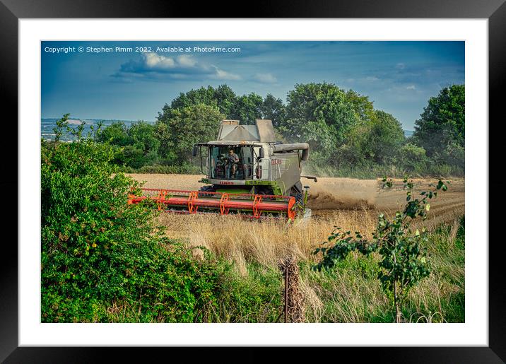 Combine Harvesting the Field Framed Mounted Print by Stephen Pimm