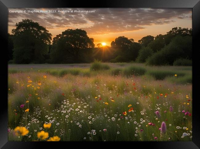 Wildflower Meadow Sunset Framed Print by Stephen Pimm