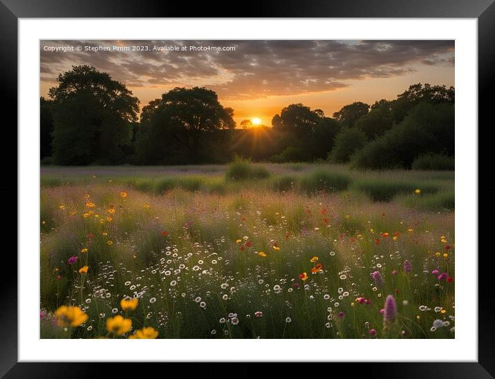 Wildflower Meadow Sunset Framed Mounted Print by Stephen Pimm