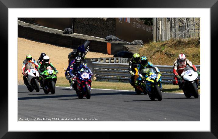 Motorcycle Race Track Mishaps Framed Mounted Print by Ray Putley