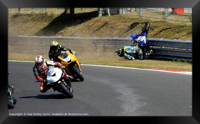 Motorcycle Race Track Mishaps Framed Print by Ray Putley